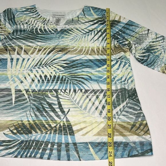 Alfred Dunner Cream Blue Green Chesapeake Bay 3/4 Sleeve Blouse Size Medium - Picture 5 of 6